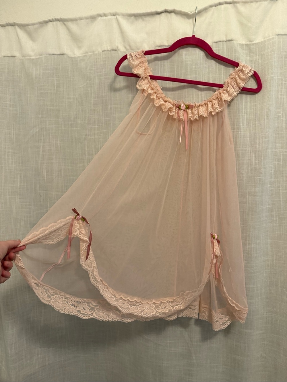 Sheer Peach Pink Lace Babydoll Nightie